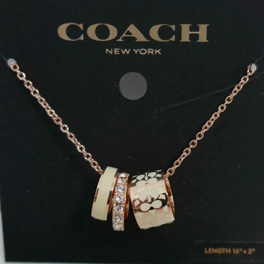 Coach Rose Gold/Chalk Plated brass,‎ enamel and glass NWT Necklace (16/18”)
